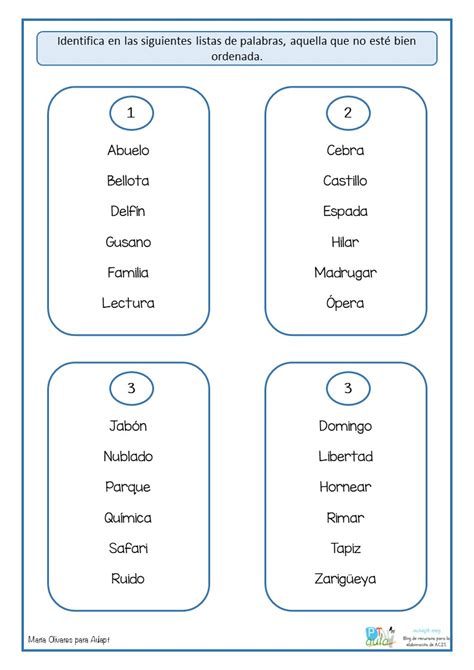 Ejercicio Para Trabajar El Orden Alfabético Aula Pt