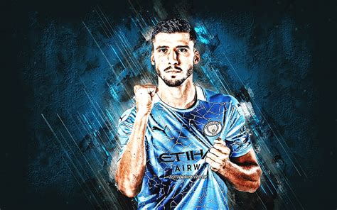Ruben Dias Manchester City Fc Portuguese Footballer Portrait Blue