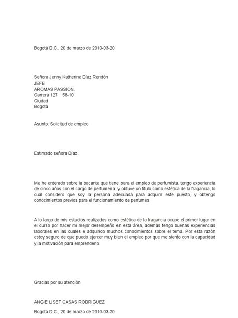 Cartas De Solicitud De Empleo Pdf Bogotá Business