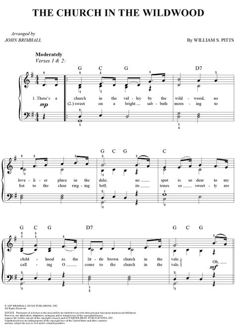 The Church In The Wildwood Sheet Music For Easy Pianovocal Sheet