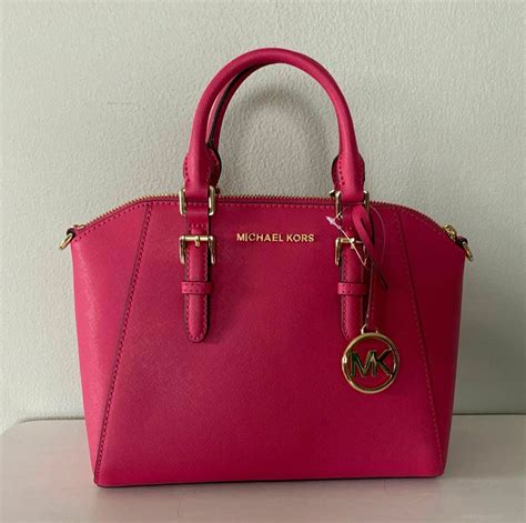 Michael Kors Ciara Electric Pink Leather Medium Messenger Satchel Bag