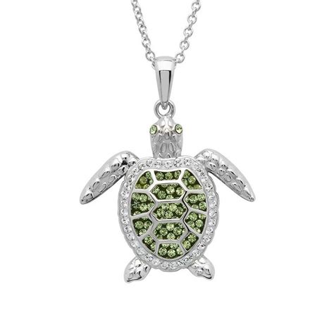 Green Turtle Necklace With Crystals Ocean Jewelry