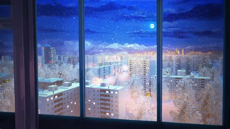 Stainless Steel Window Frame Night Snow Everlasting Summer Hd