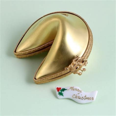 The Cottage Shop Limoges Gold Fortune Cookie Box With Merry Christmas