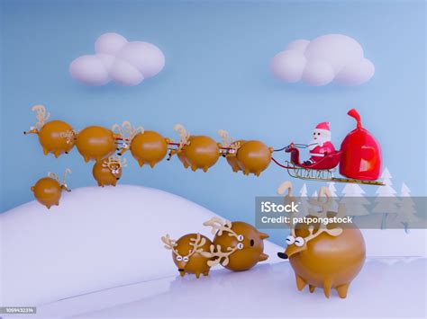 Merry Christmas And Happy New Yearsanta Claus With Reindeer 3d