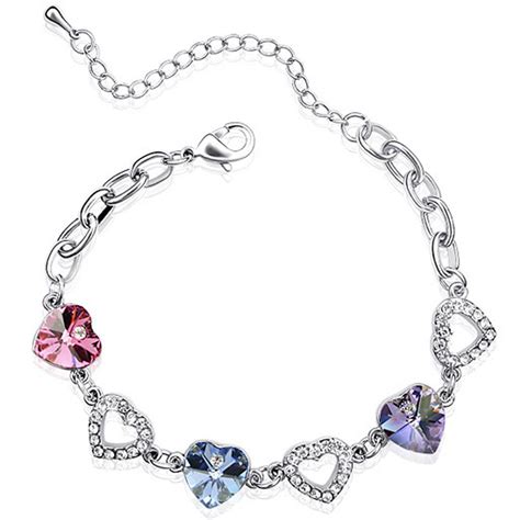 Colorful Hearts Bracelet W Swarovski Crystals Rhodium Plated Dahlia Crystal Bracelets
