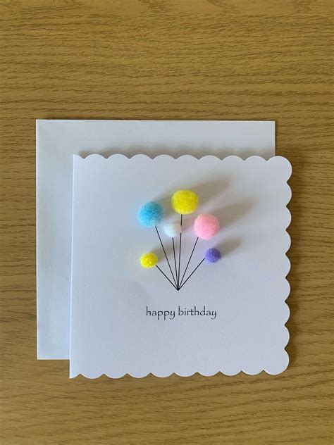 Happy Birthday Card With Pom Pom Balloon Design Numonday