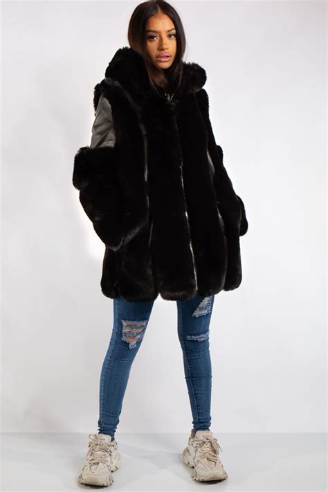 Aleah Black Faux Fur And Leather Coat