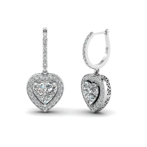 Heart Halo Drop Dangle Earring In 18k White Gold Fascinating Diamonds