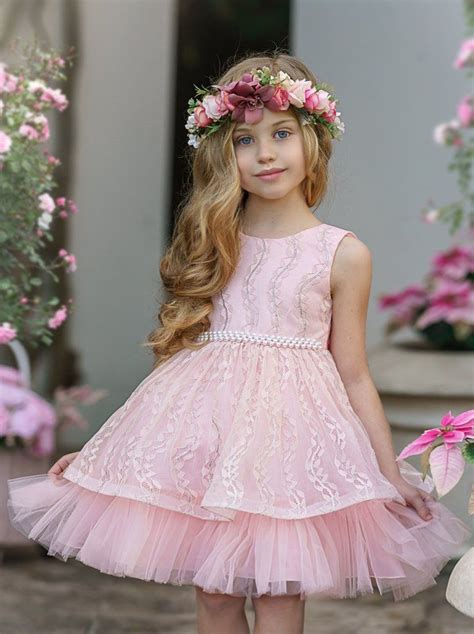 Girls Embroidered Bodice With Pearl Detail Waist Special Occasion Dress