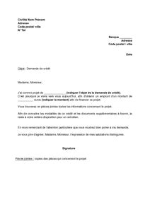 Exemple De Lettre De Demande De Credit Bancaire