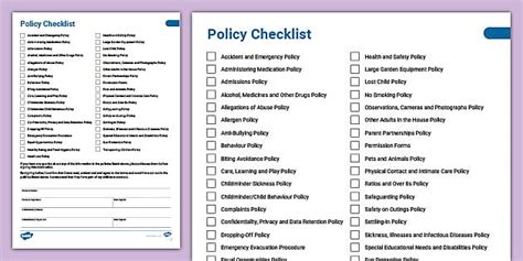 Free Childminder Policies Checklist Teacher Made