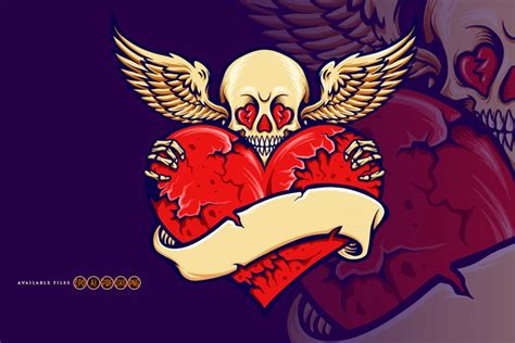Skull Heart Cracked Love Valentine Graphic