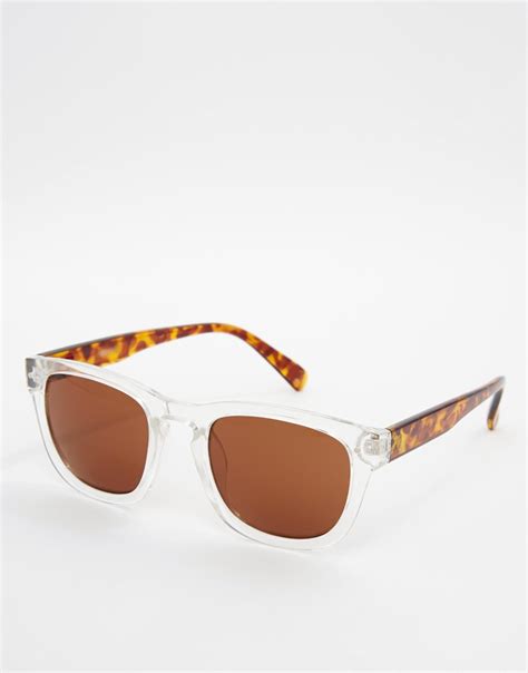 asos square sunglasses with clear frame and tortoiseshell arms in white for men lyst