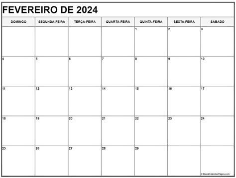 Fevereiro De 2024 Calendario Grátis Em Português Calendario Fevereiro