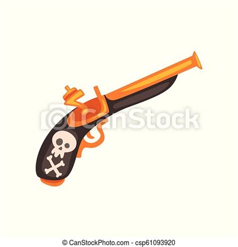 Old Flintlock Pistol Ancient Weapon Vector Illustration On A White