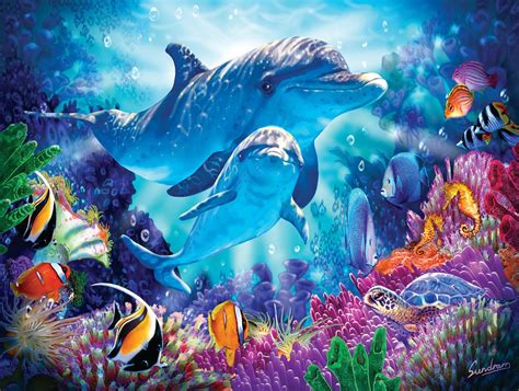 Dolphin Guardian 500 Pieces Sunsout Puzzle Warehouse Dolphin Art