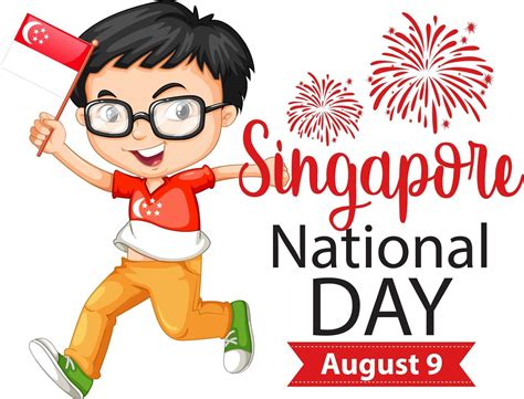 Singapore National Day With A Boy Holds Singapore Flag Cartoon