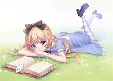 Alice In Wonderland Alice Wonderland Aqua Eyes Blonde Hair Book Bow