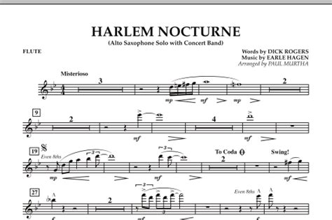 Harlem Nocturne Alto Sax Solo With Band Flute Sheet Music Paul