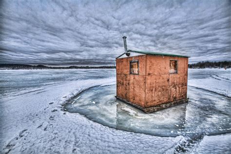 Ice Fishing On A Frozen Lake In Portland Maine Hdr Photography By