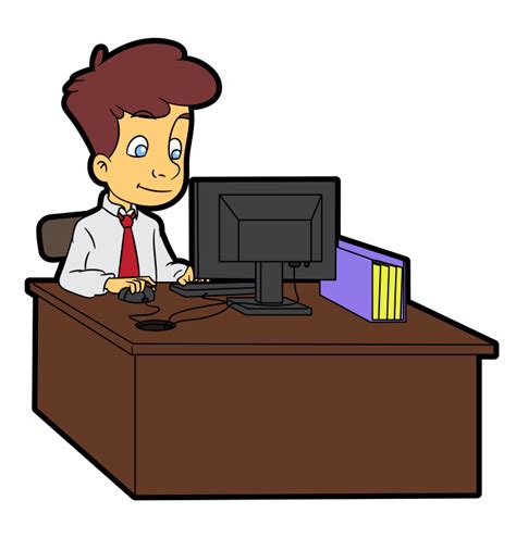 Filecartoon Male Using A Desktop Computer At Worksvg