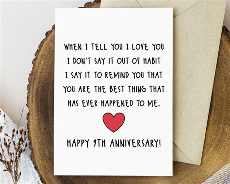 9th Anniversary Card Printable 9 Year Romantic Anniversary Card For