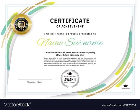 Official White Certificate With Green Line Design Vector Image