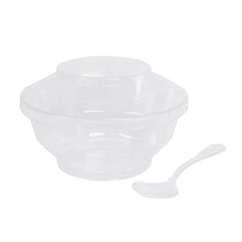 24 Clear 35 Oz Round Plastic Dessert Cups With Lid And Spoon Set