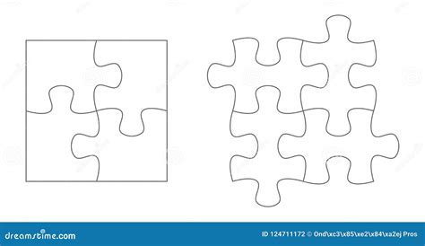 Set Of Puzzle Pieces Jigsaw Puzzle Four Vector Flat Blank Templates