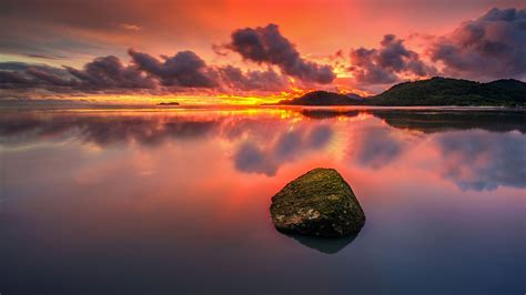 Wallpaper Sunlight Sunset Sea Lake Water Nature Reflection Sky