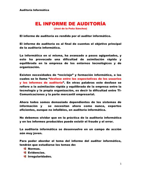 Informe De Auditoria Ejemplo