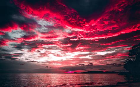 Download 3840x2400 Wallpaper Sea Sunset Red Clouds