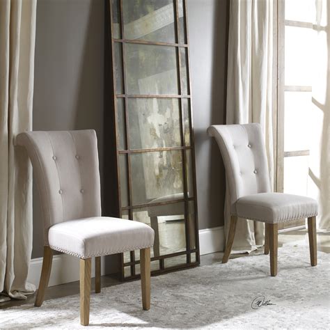 Lucasse Oatmeal Dining Chair In White By Uttermost