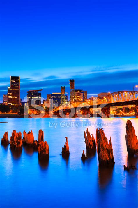 Skyline Of Portland By Night Stock Photo Royalty Free Freeimages