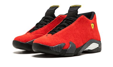 The shoe's leather upper takes on ferrari's signature mix of red and yellow, but its features the yellow more predemoninantly. Air Jordan 14 Ferrari 2014 - Sneaker Bar Detroit