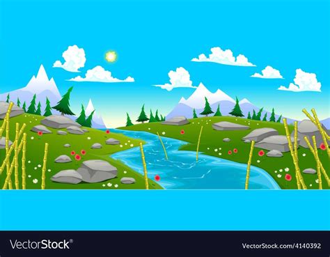 Mountain Landscape With River Vector Image On Vectorstock Mountain