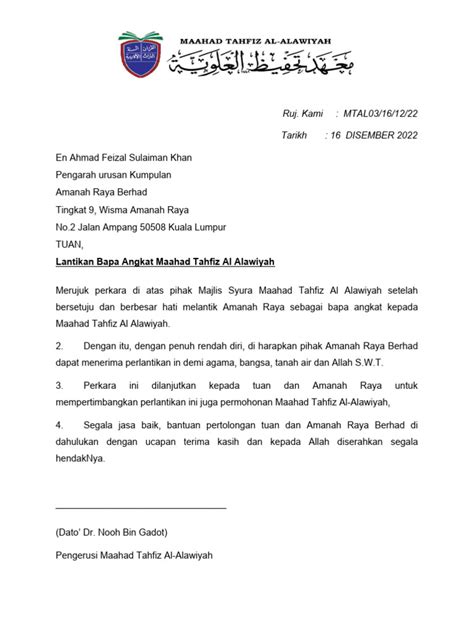 Contoh Surat Memohon Bantuan Pdf