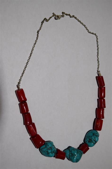 Turquoise And Oxblood Red Coral Necklace Etsy