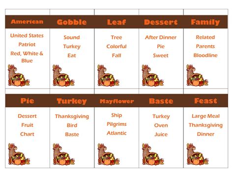 Free Printable Thanksgiving Taboo Cards