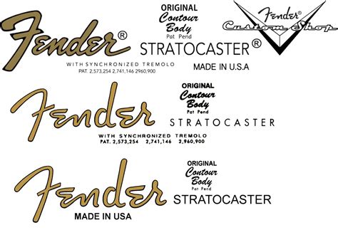 Three Assorted Strat Waterslide Headstock Decals Guitar Logo Fender