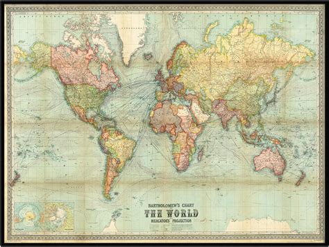 Vintage World Map Mercator Projection Vintage Poster Wall Art Print Vintage World Map