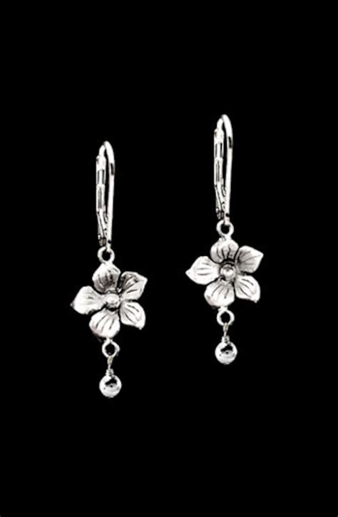 925 Sterling Silver Flower Dangle Leverback Earrings Or Etsy