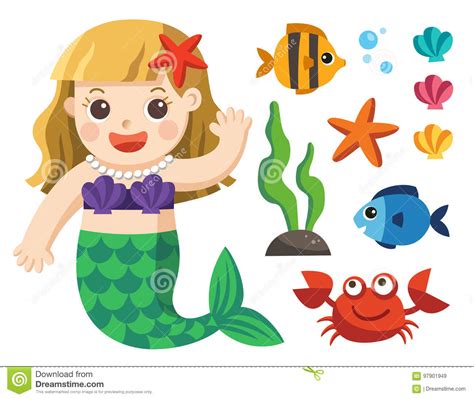 Under The Sea Collection Cute Mermaids Cartoon Vector Illustration