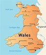 Wales map. Illustration of the map of Wales with its main cities ...