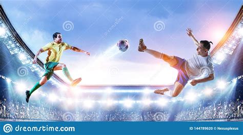 Soccer Players On Stadium In Action Mixed Media Stock Photo Image Of Stadium Professional