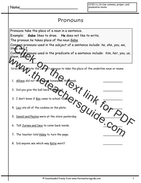 Is a word that takes the place of a noun. Pronouns Nouns Worksheets from The Teacher's Guide