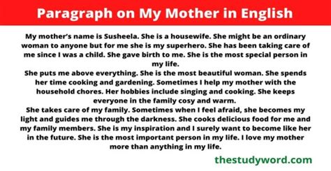 Paragraph On My Mother Words