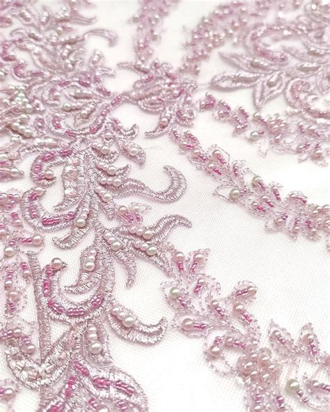Free Shipping Dusty Pink Beaded And Fringe Lace Fabric 99056 Etsy