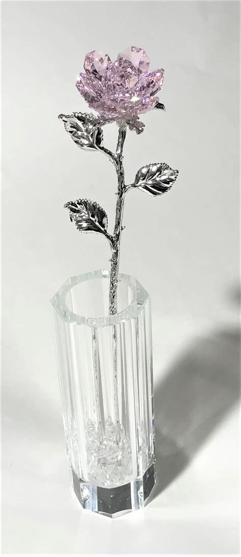 Crystal Pink Rose In Crystal Vase Long Stem Crystal Flower Etsy